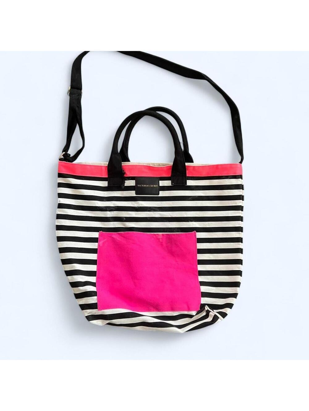Vintage Y2K Victoria’s Secret Pink Striped Tote Bag Beach Shoulder Bag